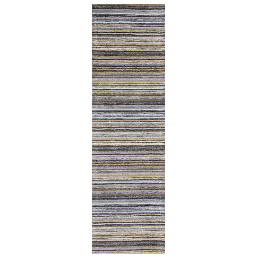 Carter Modern Stripe Hallway Runner Rugs in Grey Wool